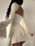 Yipinpay Sleeve Satin Dress White Sexy Evening Wedding Guest Night Dress Party Dress Draped Mini Birthday Dress For Women 2023 lined