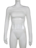Yipinpay Hollow Out Sexy Long Sleeve Crop Top Women Streetwear Tees Casual 2023 Spring Summer White Skinny Basic T Shirts