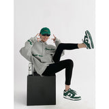 yipinpay Women's Clothing Vintage Grey Loose Pullover Fashion Letter Print Sweatshirt Lazy Casual Raglan Sleeves Hoodie Autumn