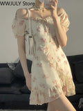 Yipinpay Elegant Short Sleeve Dress Woman Casual 2023 Summer Sexy Party One Piece Dress Korean Fashion Beach Vintage Midi Dress