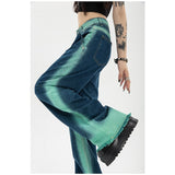 yipinpay Womens Jeans High Waist Vintage Straight Baggy Pants Chic Design Streetwear Gradient Color Hip Hop Y2K Denim Wide Leg Trouser