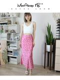 Yipinpay Elegant Women Zebra Printing Skirts Women Pink High Waist A-Line Skrits Office Ladies Satin Flowing Midi Skirts 2023