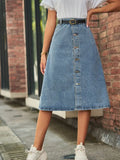 Yipinpay Sale New Summer Denim Skirts For Women Fashion Slim Mid Length Jeans Button A-Line Skirts Street Casual Female Clothing
