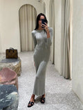 Yipinpay Long Sleeve Slim Knit Maxi Dress For Women High Waist Casual Fashion Elegant Party Dress Skinny Summer Female Dress 2024