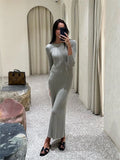 Yipinpay Long Sleeve Slim Knit Maxi Dress For Women High Waist Casual Fashion Elegant Party Dress Skinny Summer Female Dress 2024