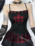 Yipinpay Y2k E-girl Vintage Camis Women Mall Gothic Cyber Punk Emo Alt Grunge Hotsweet Plaid Pentagram Patchwork Crop Tank Tops
