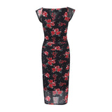 Yipinpay Summer 2024 Women Floral Print Mesh Dress Short Sleeve V Neck Female Bodycon Sexy Vintage Dresses