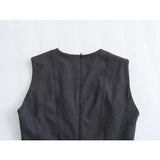 Yipinpay Spring 2024 Women Dark Gray Sleeveless Dress O Neck A-line Pleats Sexy Elegant Ladies Long Dresses