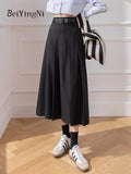 yipinpay Elegant High Waist Suit Skirts Women With Belt Chic Casual Korean Fashion Black Slim Office Ladies A-line Skirt Summer