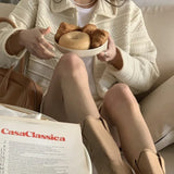 Yipinpay for Women Winter Clothes Elegant Retro Long Sleeve Turn Down Collar Knitted Cardigan Fashion Sweater Coat Korean Clothing