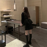 Yipinpay Winter Black Parkas Thick Velvet Jacket Fashion Coat Mini Polka Dot Skirts Sequins Quilted Cotton 2 Piece Sets Chic