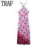 Yipinpay Print Halter Long Dress Women Backless Sexy Party Dress Woman Off Shoulder Summer Dresses For Women 2023 Midi Evening Dress