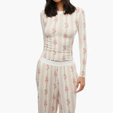 Yipinpay Women's Y2K Retro Vintage 2Pcs Pajamas Set Outfits Mini Dot/Floral Print Long Sleeve Tops +Long Pants Loungewear Suit