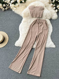 Yipinpay Women Solid Sexy Two Pieces Sets Summer Strapless Slim Camisole + Wide Leg Long Pants Sets Streetwear Two Piece Suits