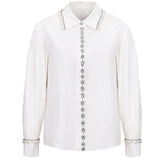 Yipinpay Spring 2023 New Diamond Top Beaded Bubble Sleeves Blouse Roupas Femininas Rhinestone White Shirt Blusas Mujer Loose