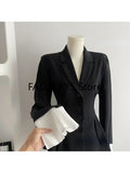 Yipinpay Women Formal Blazer Lapel Collar Autumn Winter Office Lady Korean Patchwork Contrast Color Outerwear Single Breasted Suit Jacket