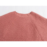 Yipinpay New Women Chalk Pink Oversize Boucle Sweatshirt O Neck Long Sleeve Female Autumn Winter Pullover Tops