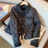 Yipinpay Style Parkas Women Simple Elegant Winter Patchwork Female Casual Hot Pockets Streetwear Chic Students Tweed Black Jacket