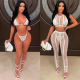 Yipinpay Piece Bikinis Bathing Suit Women Rhinestone Swimwear Mesh Cover Up + Bra + Panties + Fishnet Beach Outfits
