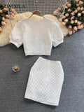 Yipinpay Summer Fashion Elegant Sweet Chic Women Skirt Sets Puff Sleeve Thin Suit with Skirt Short Top High Waist Skirt 2 Piece Set