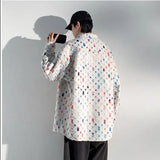 Yipinpay Men  Plaid Shirts Fashion Colorful Oversized Hollowed Out Shirt Casual Large Size Patch Blouses Long Sleeve Jacket Male Clothes