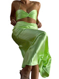 Yipinpay Womens Camisole And Skirt Suit Fashion Solid Color Tie-Up Halter Cropped Vest And Long Skirt Club Street Style Hot S M L