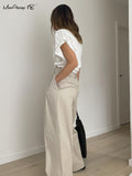 Yipinpay Beige Pleated High Waist Pants Pockets Office Ladies Wide Legs Pants Womens Casual Loose Work Trousers Summer 2023
