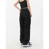 yipinpay Women Black Casual High Waist Jeans Fashion Baggy Washed Straight Pants Vintage Street Wide Leg Denim Trouser Ladies Autumn