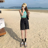 Yipinpay Version Jeans Shorts Women Summer Y2k Female Clothing Fashion Blue Denim Pants Baggy Jeans Vintage Streetwear Straight