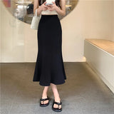 Yipinpay High Waist Wrap Hip Black Fishtail Skirt Women Long Korean Office Lady Elegant Faldas Mujer Moda 2023 Fall Mermaid
