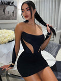 yipinpay Long Sleeve Sexy Mesh Patchwork Black Mini Bodycon Night Club Y2K Dress 2023 Winter Evening Fashion Party Women Dress