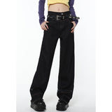 yipinpay Women Jeans Splicing High Waist Vintage American Fashion Street Style Wide Leg Jean Female Denim Trouser Baggy Pants