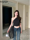 Yipinpay Sexy Camis Women Diagonal Collar Polka Dot Ribbon Bandage Summer Fashion Slim Crop Tank Tops Elegant Female Casual