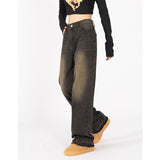 yipinpay Women's Jeans Vintage High Waist Streetwear Fashion Summer Loose Black Straight Jean Pants Baggy Wide Leg Denim Trousers