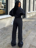 Yipinpay Autumn 2 Piece-Set Tracksuit Trousers Outfits Female Slim High Waist Drawstring Fashion Clothes Loose Women's Pants Sets