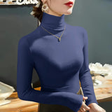 Yipinpay Fashion Autumn Winter Female Turtleneck Fleece Stretch Shirt Women Long Sleeve T-shirt Warm Basic Pullover Bottoming Tops