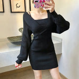 Yipinpay Sexy Wrap Hip Long Sleeve Grey Strapless Knitted Dress Mini Fake Two Pieces White Slim Wild Fashion Vestido Feminino