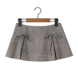 Yipinpay Summer 2024 American Retro Women Bow Plaid Mini Skirt Side Zipper A-line Short Saia Cool Girl Y2K Skirt