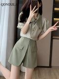 Yipinpay Women's Summer Shorts Sets Korean Luxury Short Sleeve New In Matching Sets Chic and Elegant Shorts 2 Piece Set Women Outfit