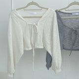 Yipinpay White Bandage Lantern Sleeve Cardigan Short Coat Pull Femme Wild Black Grey Knitwear Top Kimono Cardigan Casual Tshirt