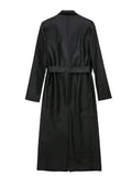 Yipinpay Black Trench Coat For Women Faux Leather Long Coat Women Winter 2023 Belt Elegant Woman Trench Coat Women's Windbreaker