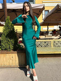 Yipinpay Solid High Waist Fashion Maxi Dress For Women Long Sleeve Patchwork Slim Elegant Party Dress Autumn 2024 Female Long Dress
