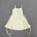 Yipinpay High end White Suspender Dress Summer New Korean Fashion Sweet Sleeveless Waist Slimming A-line Short Dress for Women