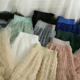 Yipinpay Style Knee Length Skirt For Women 2023 Y2k Elastic Band Fairy Long Skirts Female For Dinner Maxi Tulle Skirt Pink Coffee