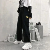 Yipinpay Y2K Cargo Pants Men Retro Loose Pocket Wide-Leg Pants High Waist Straight Loose Men And Women Harajuku Mopping Overalls