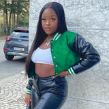 Yipinpay Women Slim-Fit Baseball Uniform Winter Girls Long Sleeve Button Cropped Jacket Splicing Color Fashionsports Style