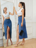 Yipinpay New Arrival Women's Irregular Slit Denim Skirt Fashion Loose Sexy Mid-Length Jeans Skirt Casual Ladies Clothing XS-L