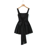 Yipinpay 2024 Women Sweet Tie Bow Sashes Sexy Backless Dress Waist Spliced Pleated Swing Party Mini Robe