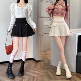 Yipinpay Line Black Woolen Pleated Skirts Women Slim Wild Faldas Mujer Mini Umbrella Skirt High Waist Spring Jupe