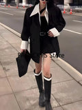 Yipinpay 2024 New Fake Two Piece Suit Jacket Top Half Skirt Shorts Wide Leg Short Pants Two Piece Set Y2k Black Blazers Shirts